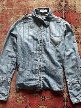 Vintage Y2K Denim Button Up Bondage Blouse